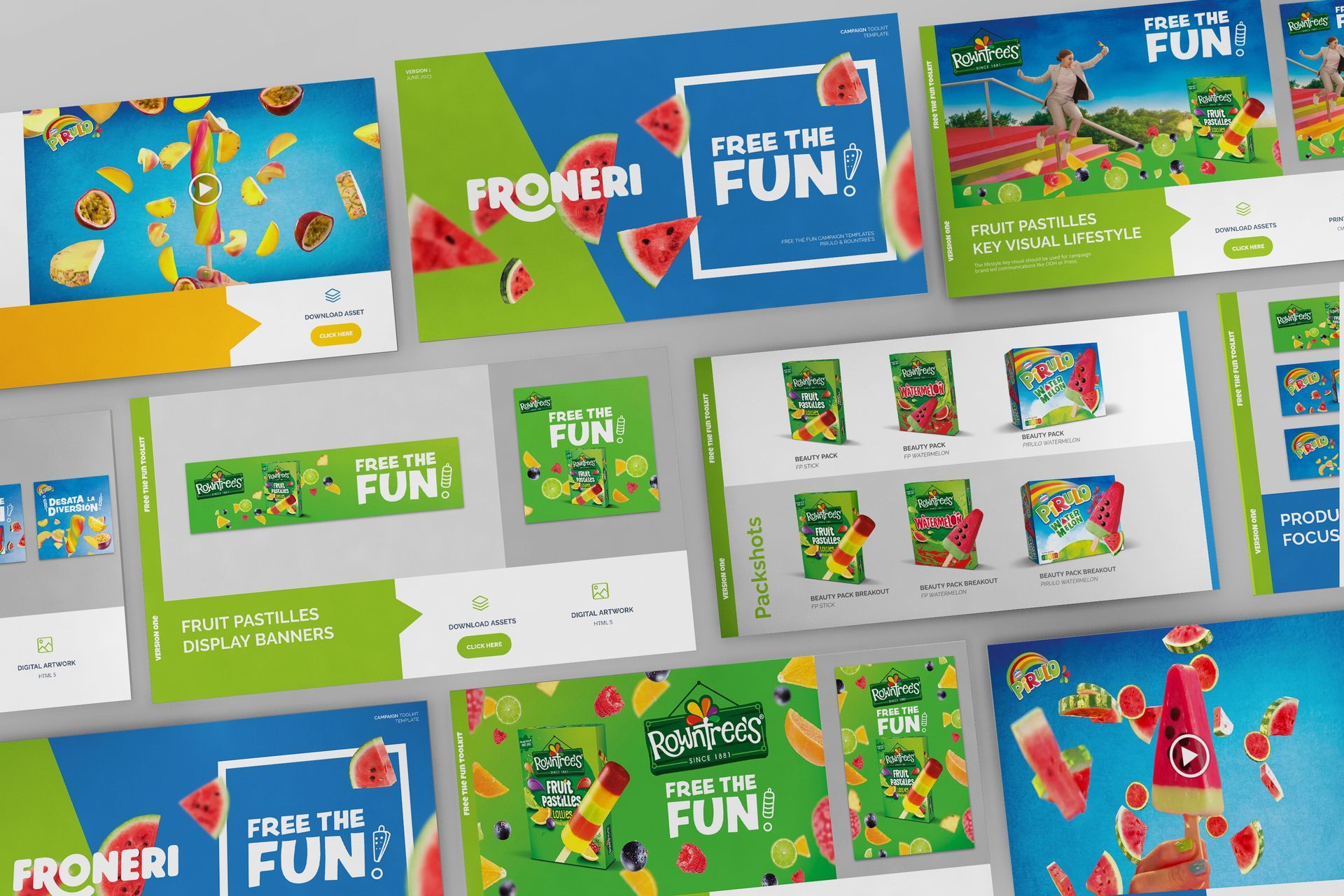 A variety of advertisements for froneri fruit the fun