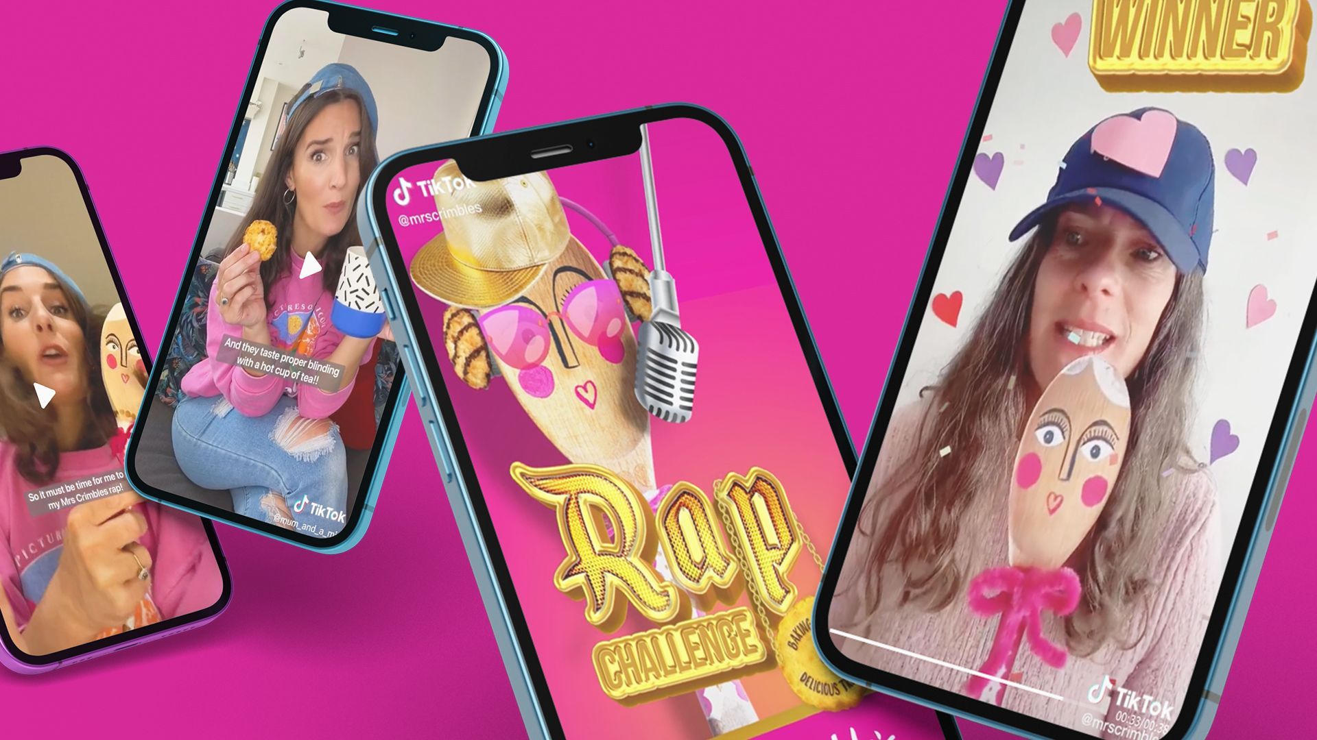 A group of phones sitting on top of each other on a pink background.