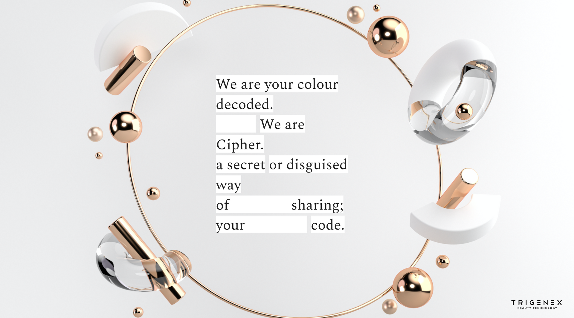 A white background with a circle of gold and silver balls.