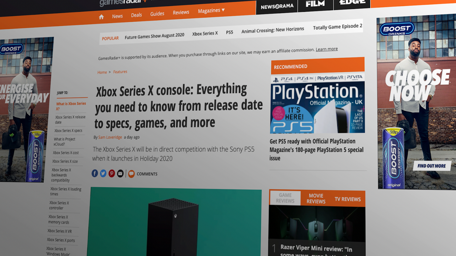 The xbox series x console is being advertised on a website