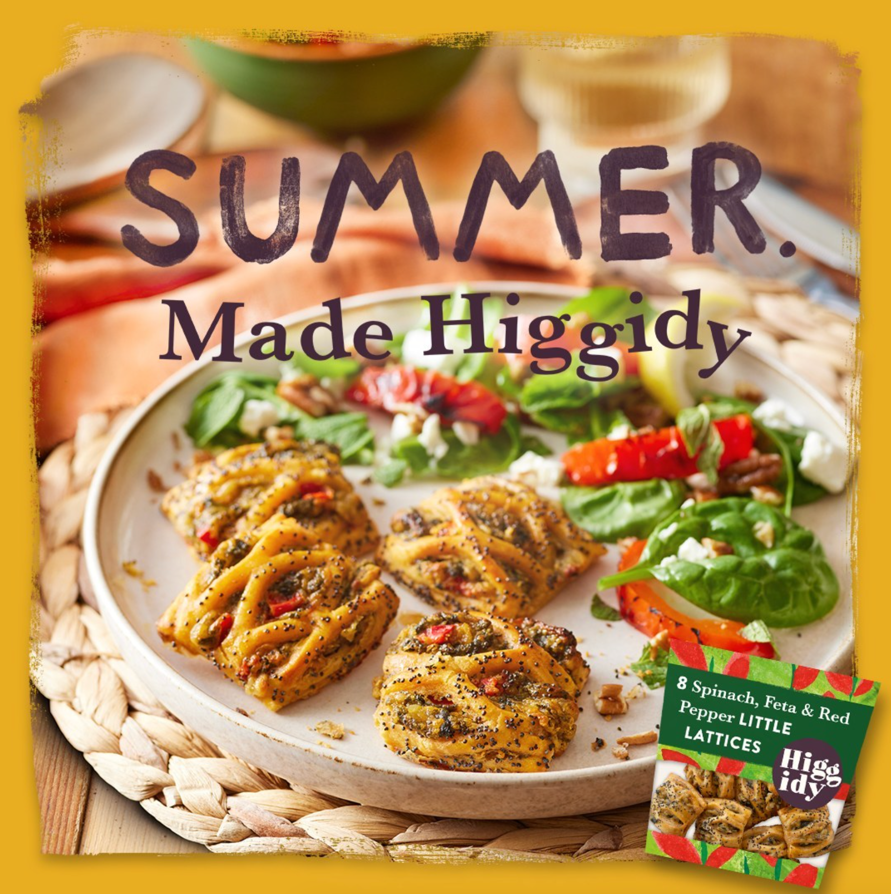 A plate of food with the words summer made higgidy on it