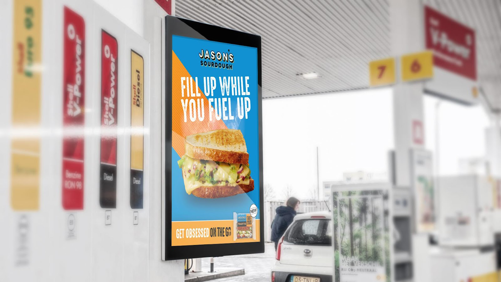 A collage of images of a man eating bread.