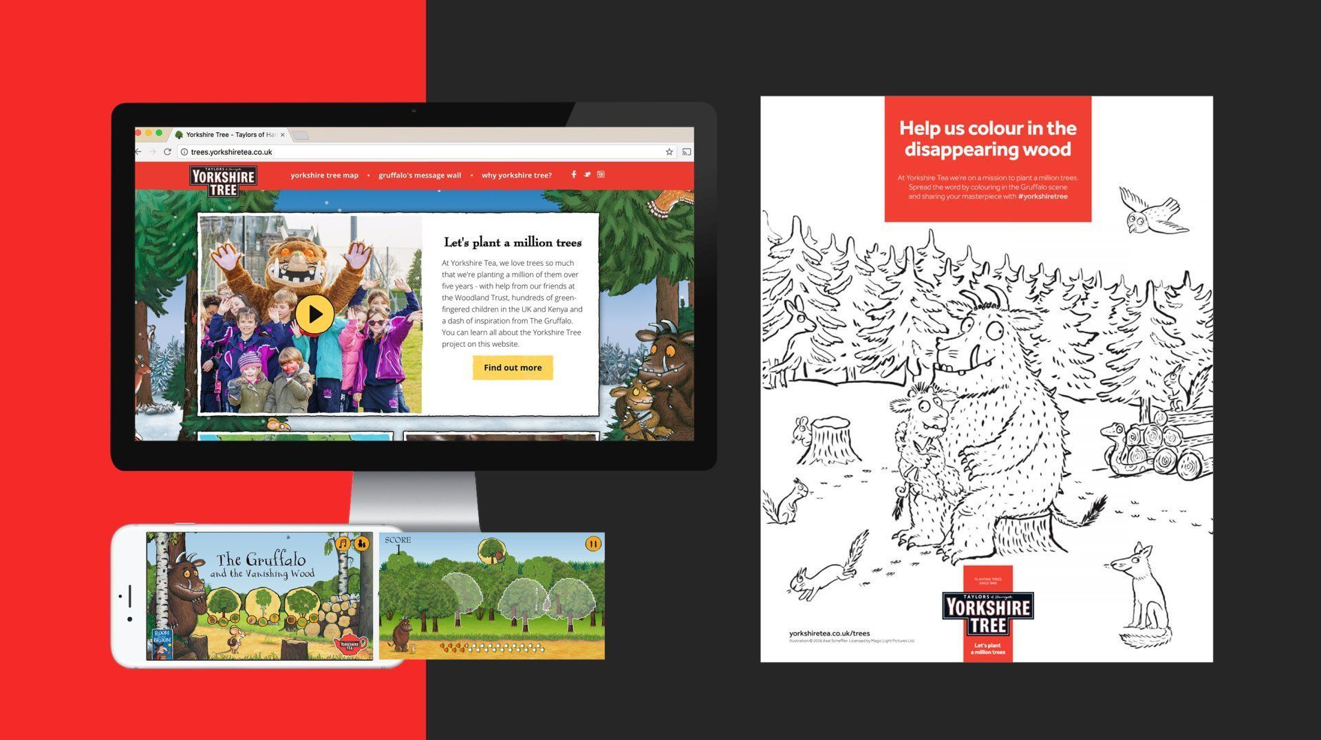 A computer , cell phone , and a coloring book are displayed on a red and black background.