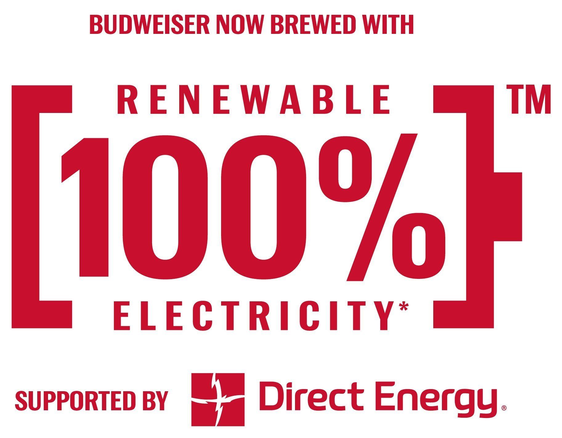 A logo for budweiser that says 100 % renewable electricity
