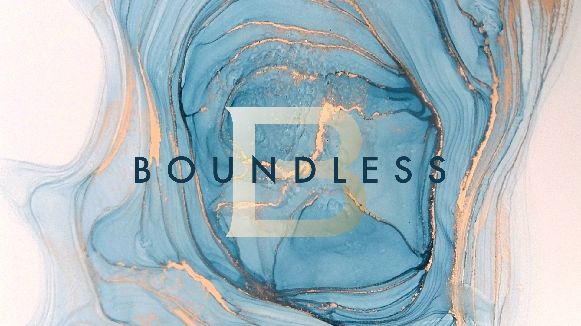The word boundless is on a blue and gold background.
