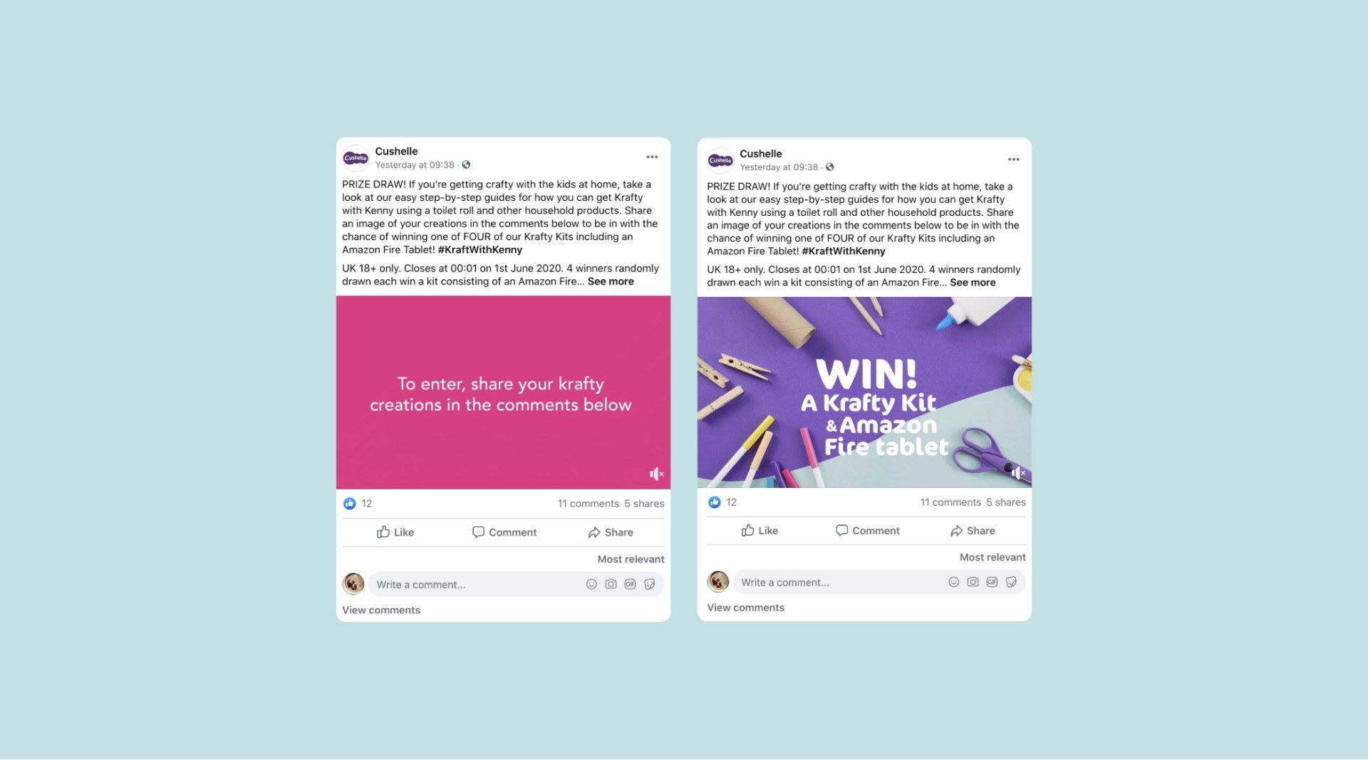 A couple of social media posts on a blue background.