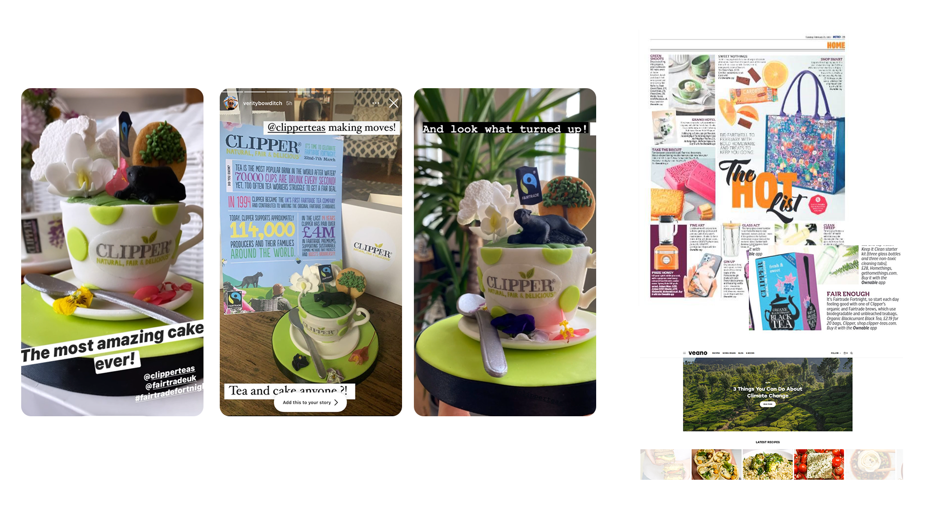 A collage of four pictures of a cup of coffee on a table.