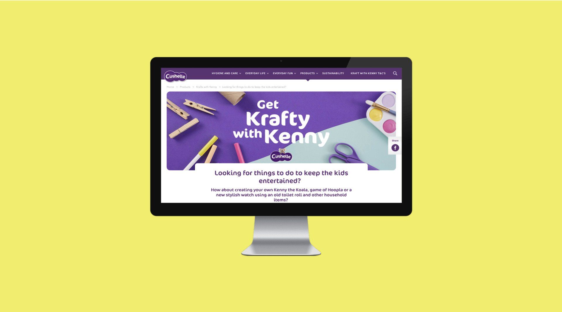 A computer monitor is displaying a crafty with kenny website.