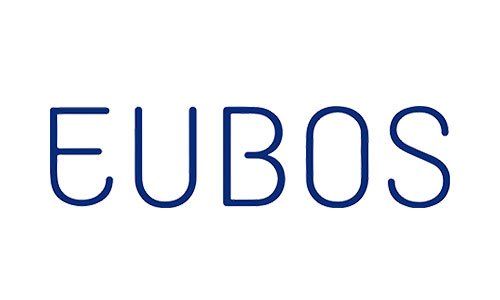 Ein blaues Logo mit dem Wort Eubos auf weißem Hintergrund.