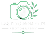 Mint green camera logo with leaves and the text &ldquo;Lasting Moments Photography&rdquo;