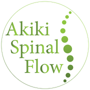 Akiki Spinal Flow logo in green text with a curved line of green dots inside a thin circle