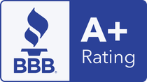 BBB A+ rating logo with a blue flame and white text on a blue background.