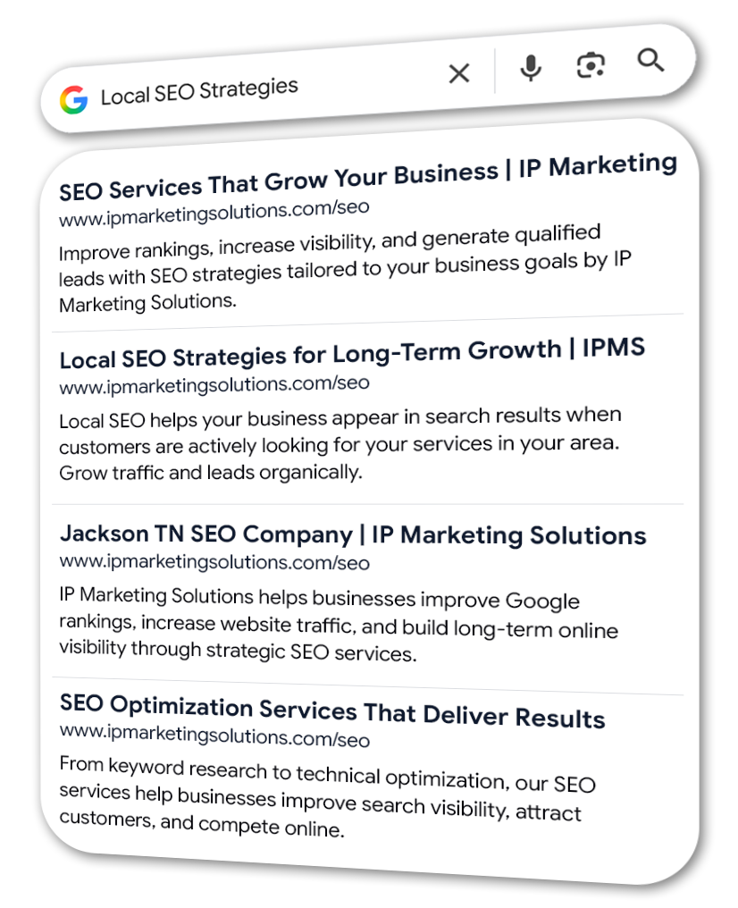 Google search results for local SEO services on a phone screen