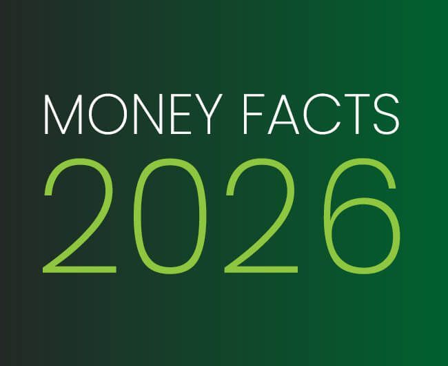 A green and white sign that says money facts 2026