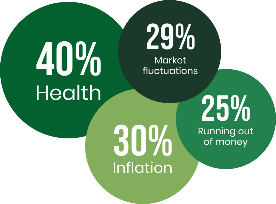 A bubble image showing reported concerns of people approaching retirement.