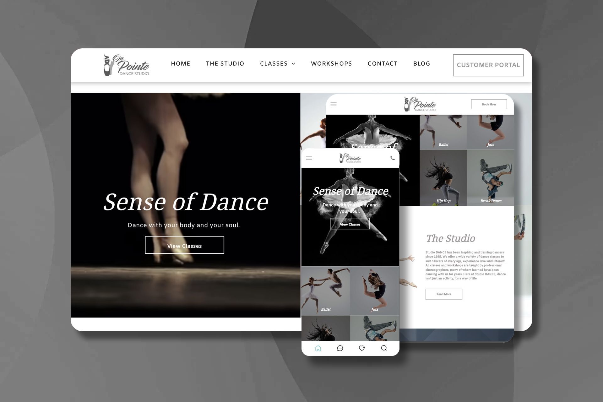A screenshot of a website on a tablet and a cell phone.