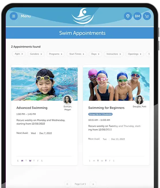 iClassPro Appointments screen