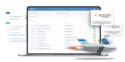 A laptop computer with a rocket on the screen.
