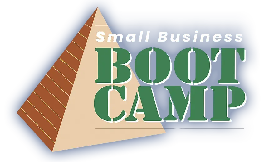 Small Business Boot Camp logo with green text and a tan pyramid graphic