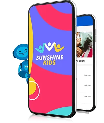 Two phones with the sunshine kids app on them.
