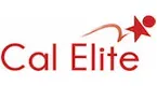 A red and white logo for cal elite with a red star.