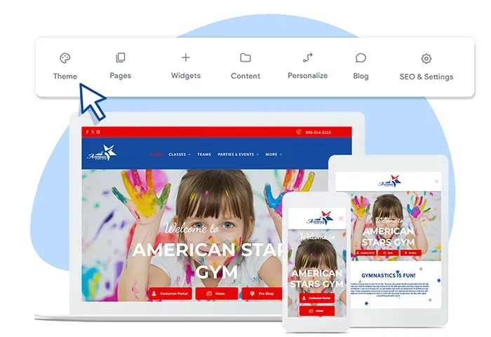 A website builder interface with a pointer hovering over the 