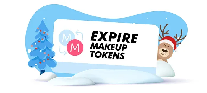 A reindeer is peeking out from behind a sign that says `` expire makeup tokens ''.