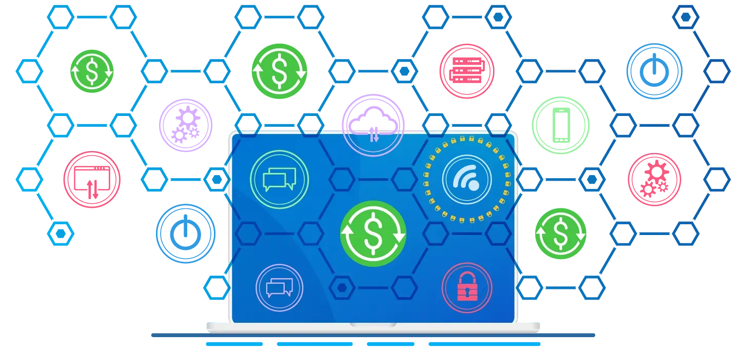 Image of a camp leader inputting a health visit record with an outdoor pool and mountains in the background.