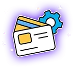 Credit cards with a blue gear, indicating payment processing or settings.