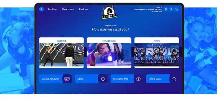 A tablet with a blue background and a website on it.
