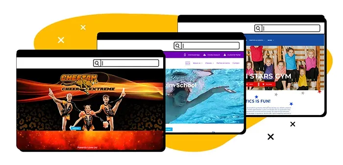 Three different websites are displayed on a tablet.