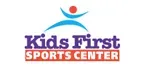 A logo for kids first sports center with a person and a ball.