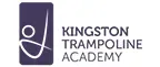 The logo for kingston trampoline academy shows a person jumping on a trampoline.