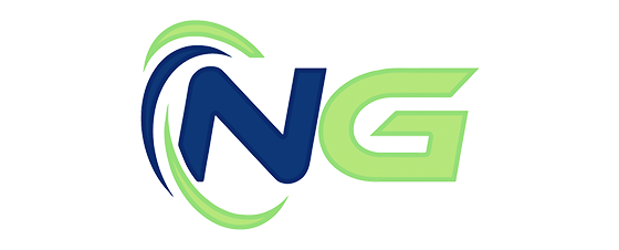 A blue and green logo for a company called ng