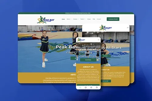 A website interface for Peak Bay All Stars