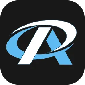 A blue and white letter a on a black background