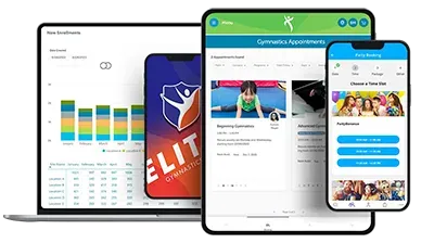 A laptop , tablet , and cell phone are sitting next to each other.