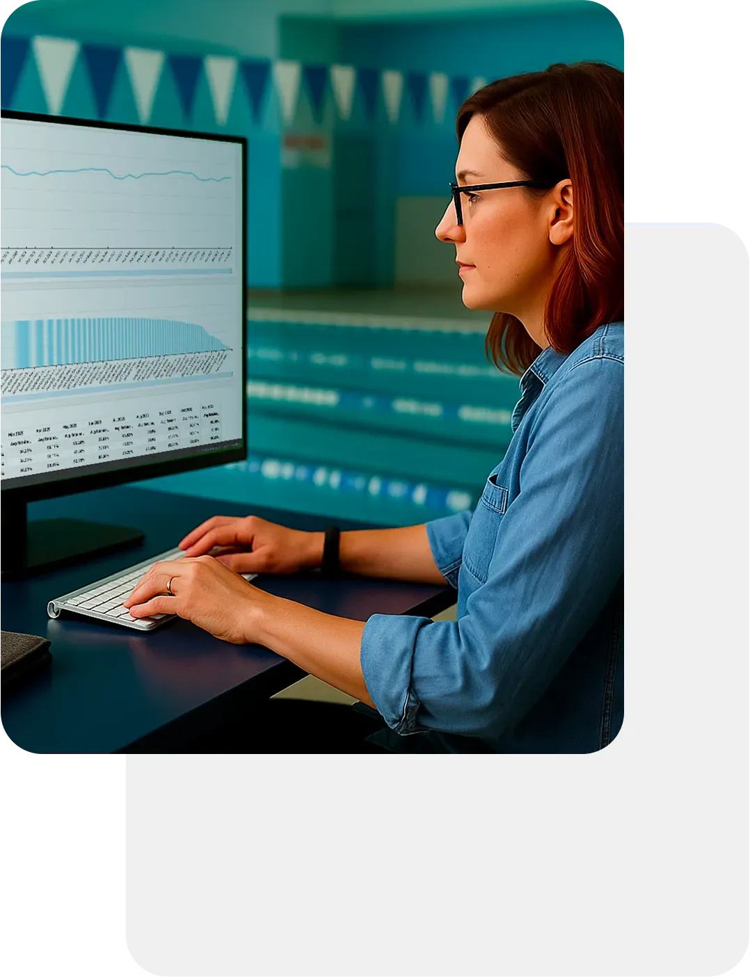 Cards with instructor portraits and swim class details