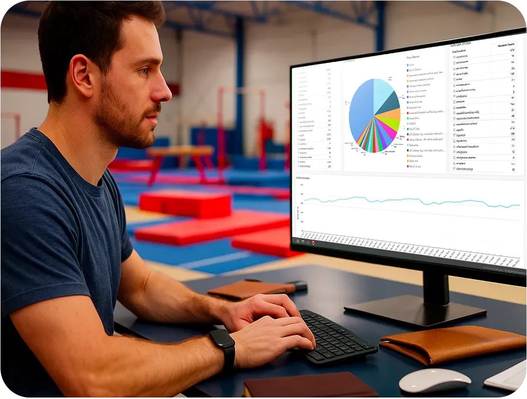 Cards with instructor portraits and swim class details