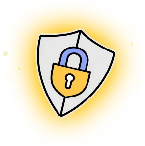 Shield with gold padlock inside, indicating security.
