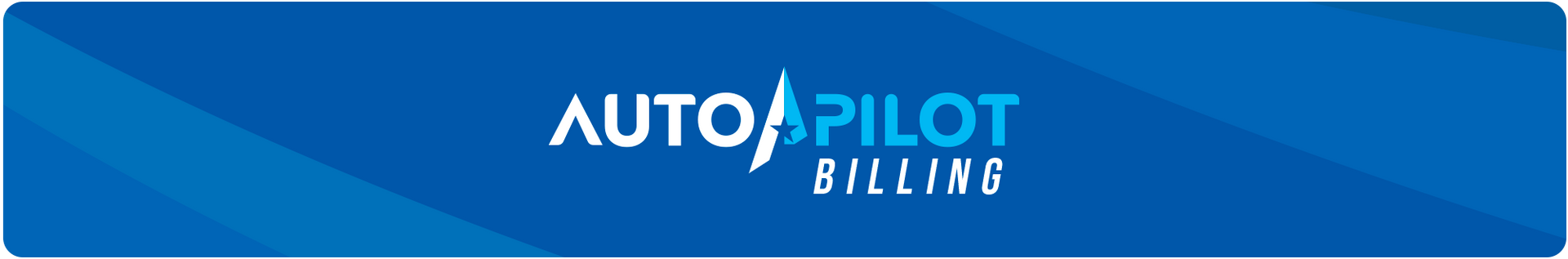 Logo for Autopilot Billing: white text on blue background. A star-shaped design replaces the A in Autopilot.