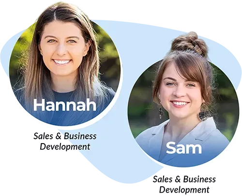 Two profile photos on a light blue graphic: