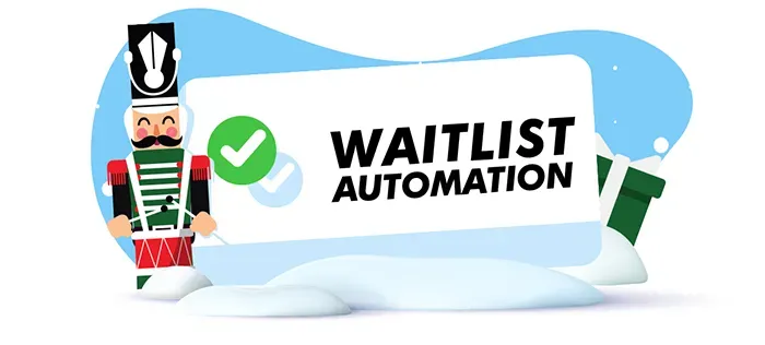 A laptop with a sign that says waitlist automation on it.