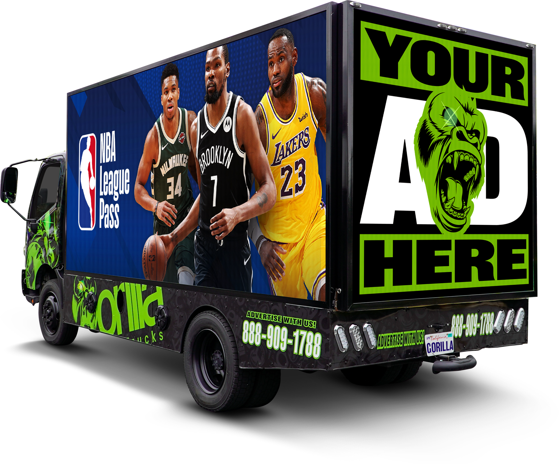 A truck that says your ad here on it