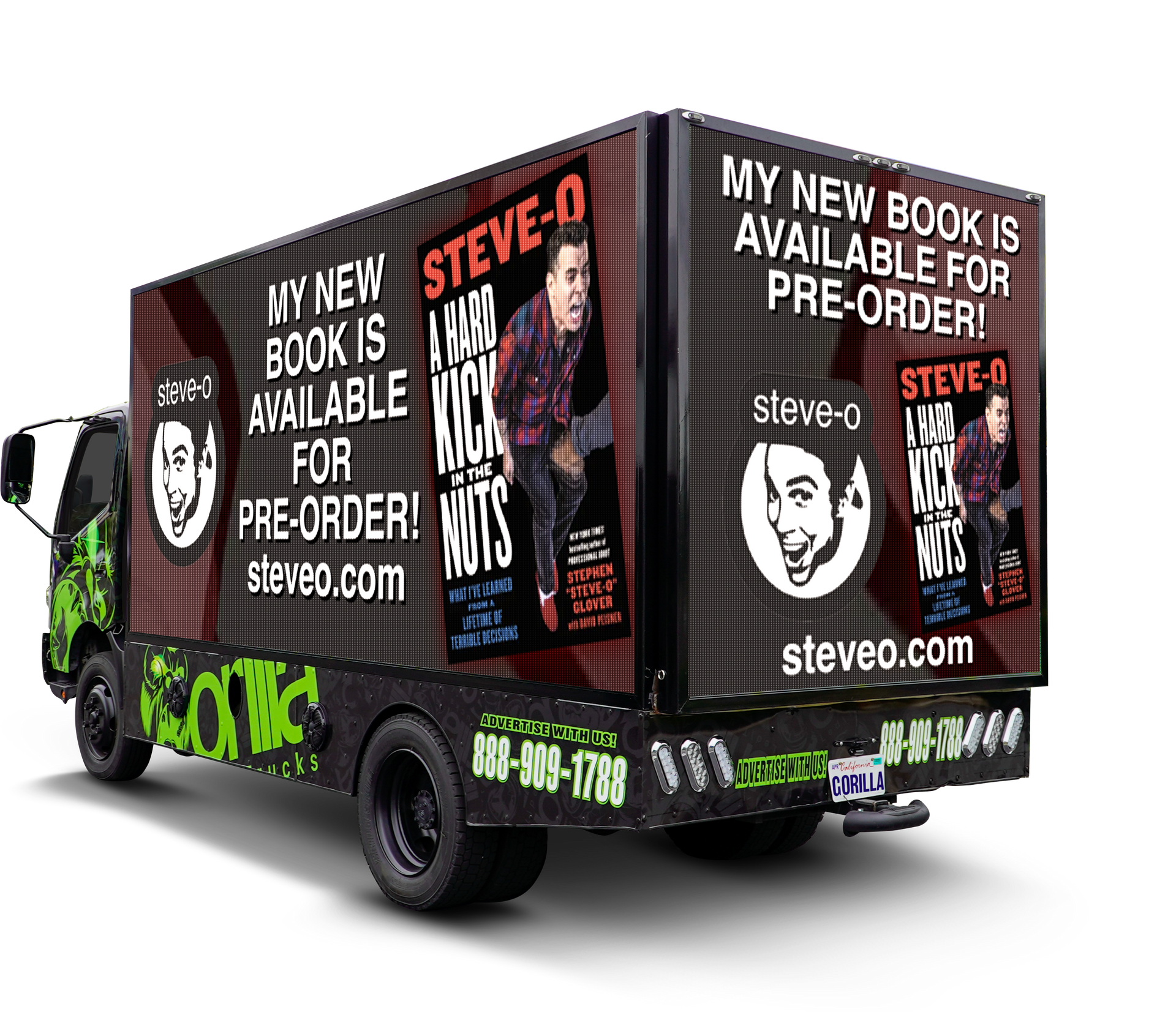 A truck that says my new book is available for pre-order