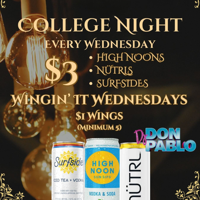 An advertisement for college night every Wednesday
