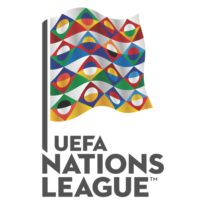 A soccer league logo with a colorful flag