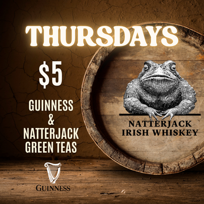 An advertisement for Guinness and Natterjack Irish Whiskey