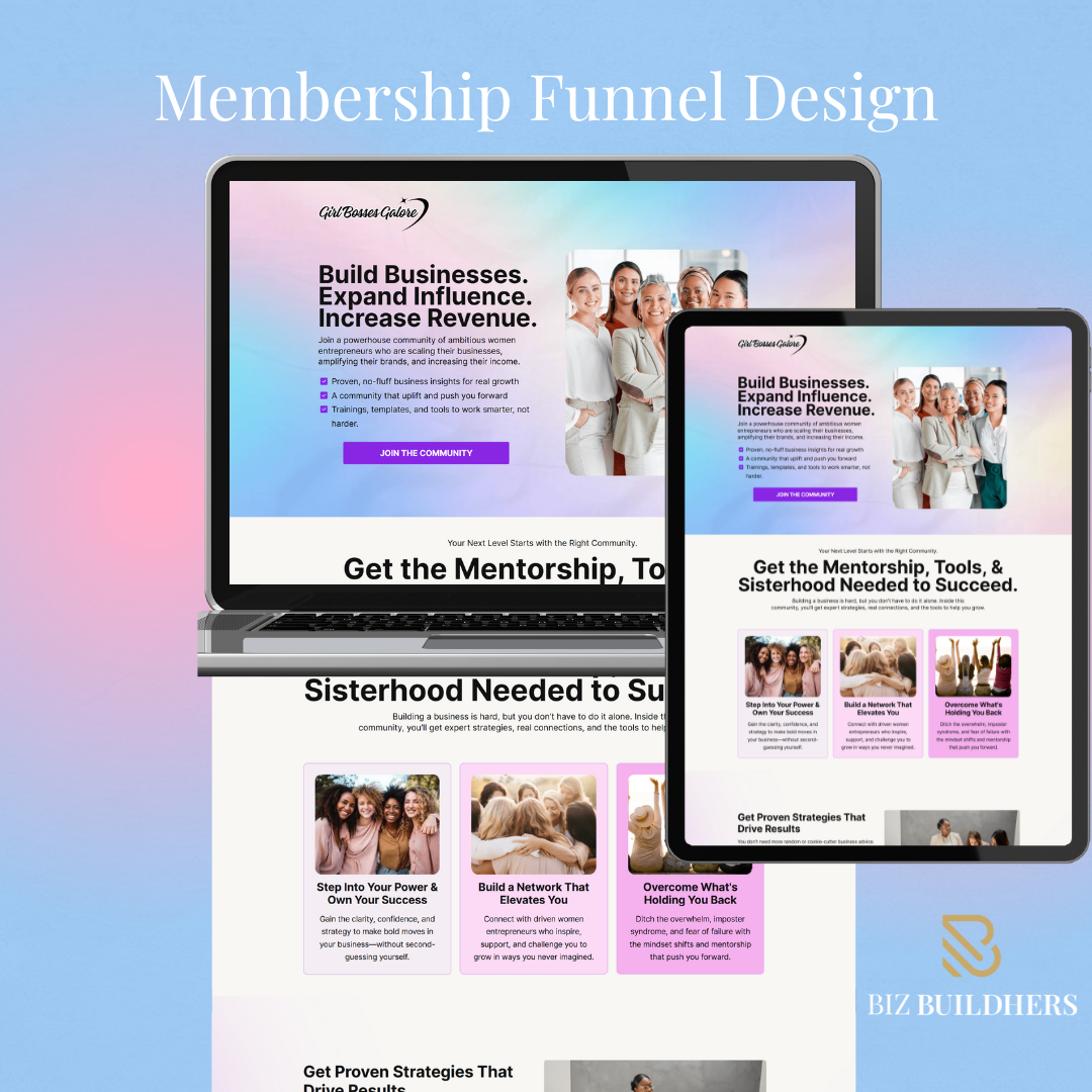 Membership funnel mockup for subscription-based programs and online communities