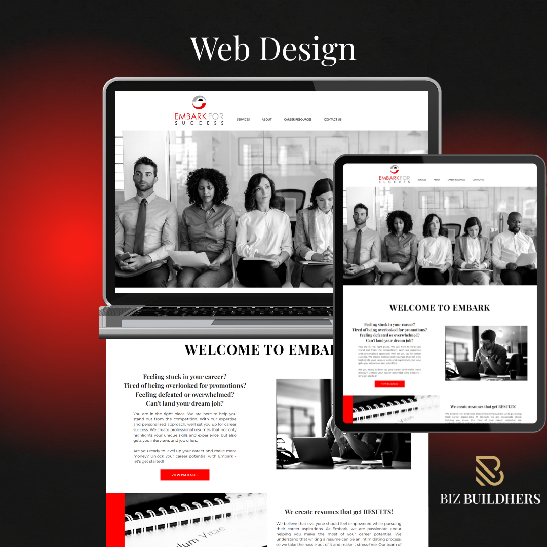 Homepage mockup for Embark, a resume writing company focused on client acquisition and online visibility